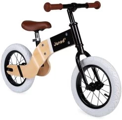 Janod J03281 Laufrad Aus Holz Und Metall Deluxe-Nordischer Retro-Look-Gleichgewicht Und Autonomie Lernen-Einstellbarer Sattel, Aufblasbare Reifen-Ab 3 Jahren