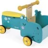 Janod J08003 Nilpferd-Reittier Aus Holz Für Kinder, Ergonomische Griffe Und Leise Räder, Staufach, Gleichgewicht Lernen, Für Kinder Ab 1 Jahr, Blau Und Gelb